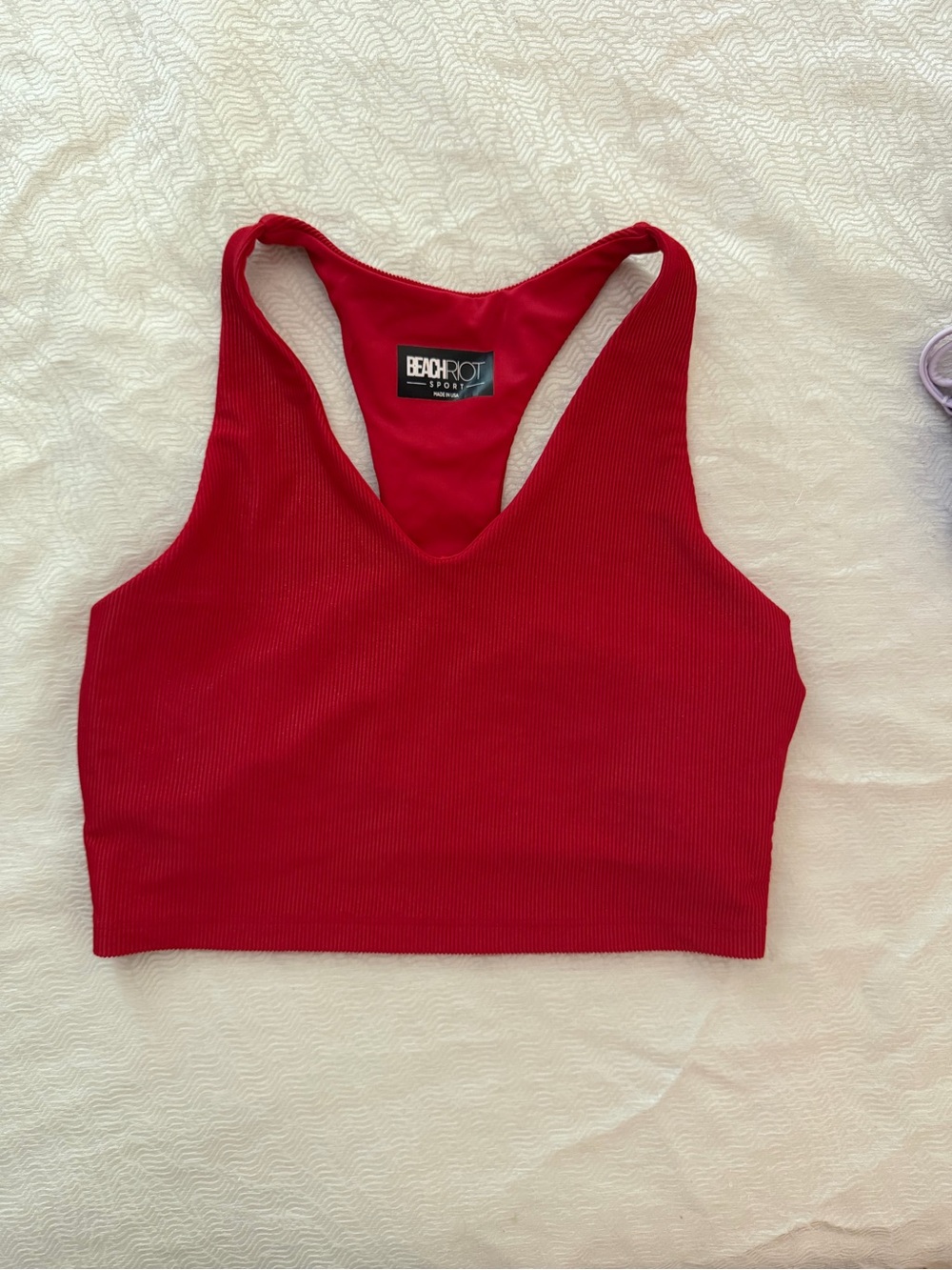 Beach Riot Red Ribbed Racerback Crop Swim Top